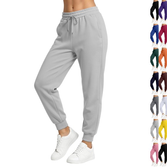 Women's Athletic Joggers Sweatpants with Double Layer Pockets Elastic Waist Lounge Pants for Travel Gray 3XL