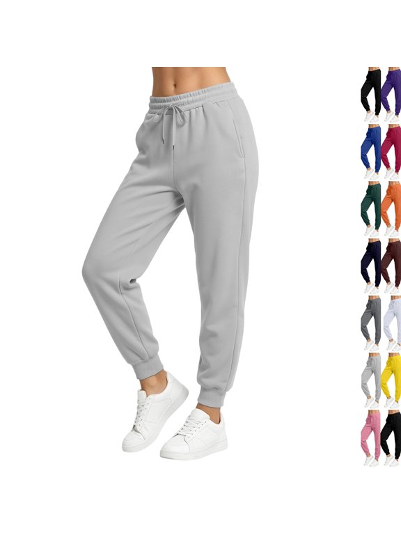 Women's Athletic Joggers Sweatpants with Double Layer Pockets Elastic Waist Lounge Pants for Travel Gray 3XL