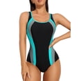 thumbnail image 1 of Women's Athletic One Piece Swimsuit Color Block Bathing Suit Racerback Training Swimwear, 1 of 6