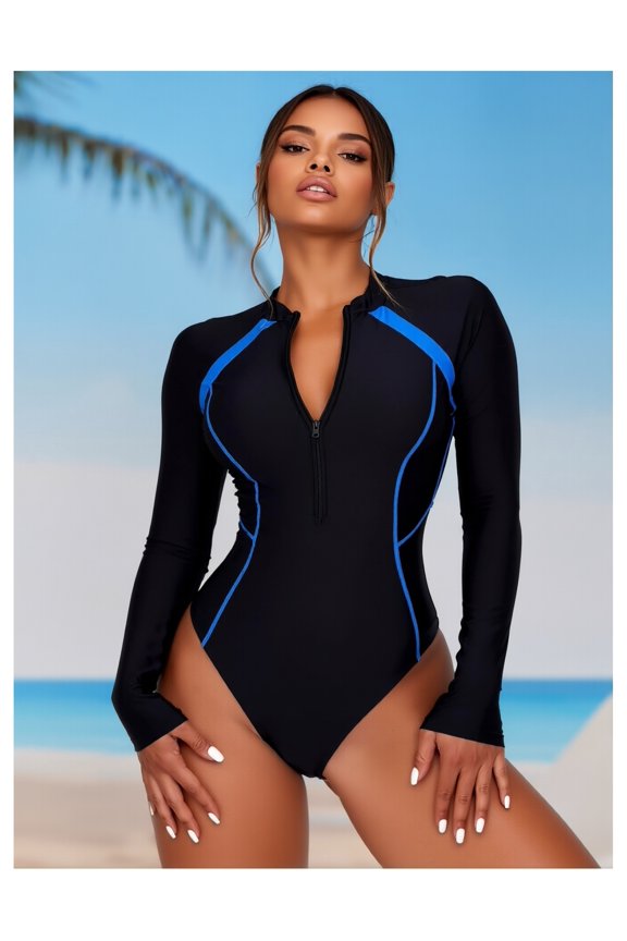 Women's Athletic One-Piece Swimsuit - Stretchy Solid Color Round Neck Bathing Suit ,Polyamide/Spandex, Machine Washable