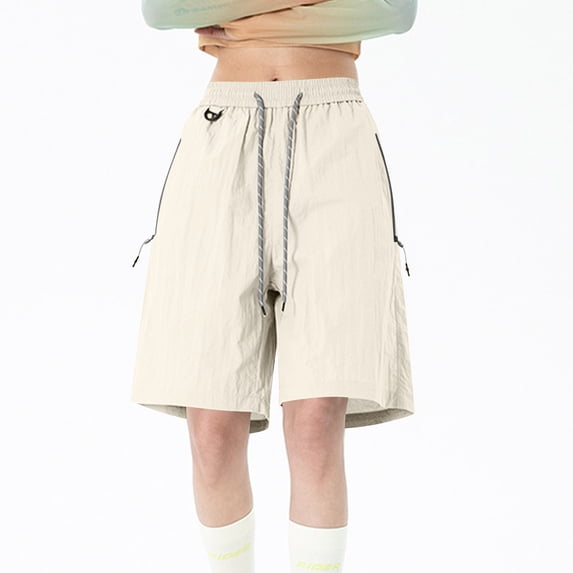 Women's Athletic Pants Outdoor Quick-drying Drawstring Pockets Lightweight Sports Shorts for Hiking Climbing Running Khaki S-3XL