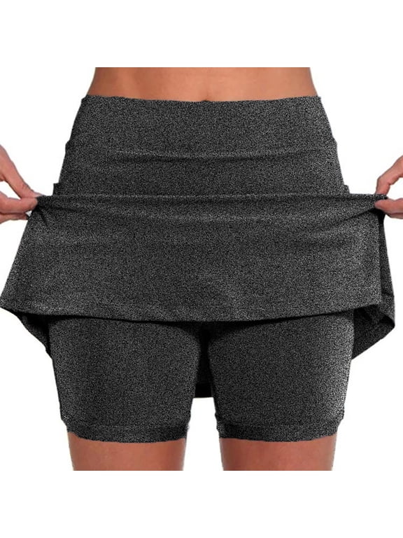 Women's Athletic Pants, Pocket Pants Solid Mid Waist Culottes Short Skirts Skinny Pants