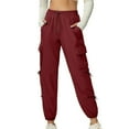 thumbnail image 1 of Women's Athletic Pants Waterproof Lightweight Elastic Waist Hiking Pants Solid Color Outdoor Joggers Trousers with Pockets Wine XXL, 1 of 5