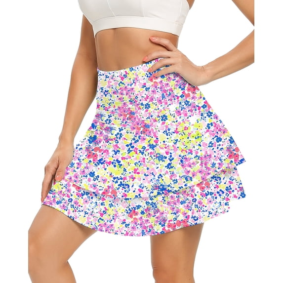 Women’s Athletic Pleated Tennis Skirt with Shorts High Waist Ruffle Golf Skort with Pockets Lightweight Workout Skirt