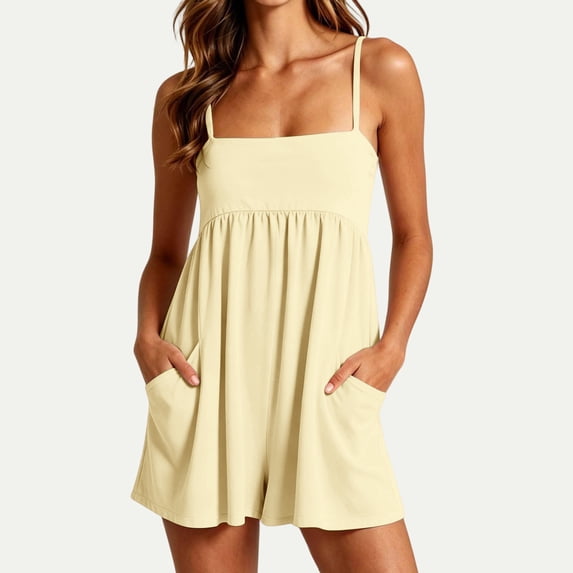 Women's Athletic Romper with Pockets Spaghetti Strap One Piece Jumpsuit Casual Summer Vacation and Daily Wear