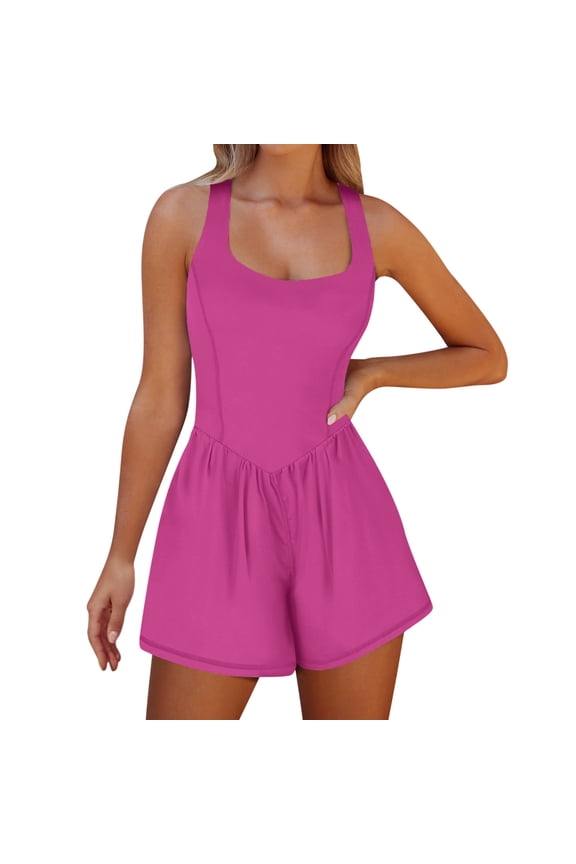 Women's Athletic Rompers One Piece Bodysuit Ruched High Waist Short Running Workout Jumpsuits Casual 2024 Summer Outfits
