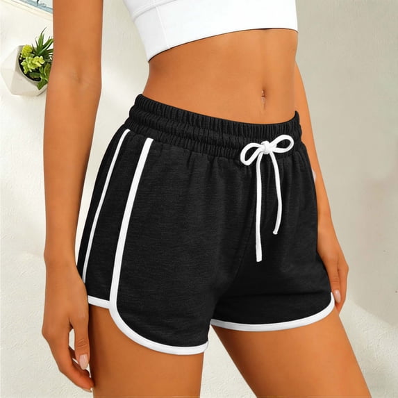 Women's Athletic Running Shorts High Waisted Drawstring Loungewear Workout Mini Shorts Black M