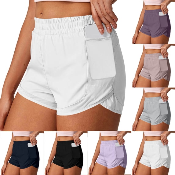 Women's Athletic Running Shorts Quick Dry Lightweight Workout Gym Shorts with Mesh Pockets White