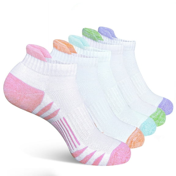 G&Y Women's Athletic Running Socks, White Patchwork, 5-Pack, Size 6-8
