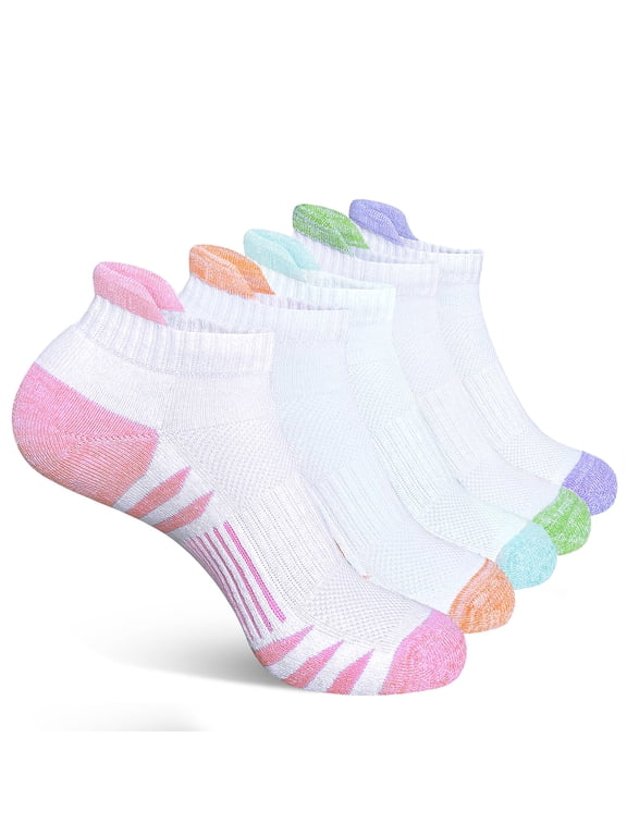 Women's Athletic Running Socks, White Patchwork, 5-Pack, Size 6-8