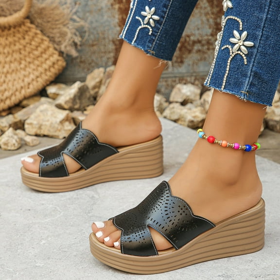 Women's Athletic Sandals Open Toe Hiking Outdoor Fashion Casual Summer Large Size High Heel Thick Bottom Wedge Heel Solid Color Fish Mouth Sandals