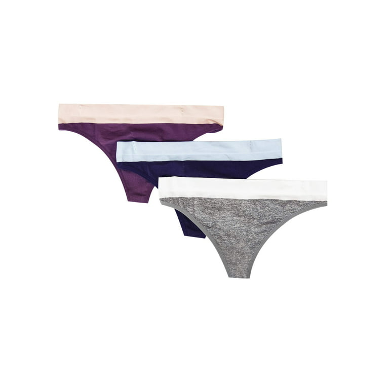 Women's Athletic Seamless Two Tone Thong Panties - 3 Pack
