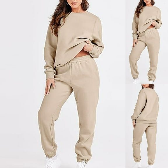 Women's Athletic Sets 2 Piece Outfits Fashion Oversized Sleeve Tops And Pants Sweatsuit Cozy