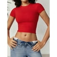 thumbnail image 1 of Women's Athletic Short Sleeve Crop Top with Stretch Fit and Crew Neck Design- Small, Red, 1 of 6