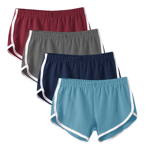 Women's Athletic Shorts 4 Packs Workout Elastic Waist Running Gym Shorts for Yoga Loose Fit Fitness Shorts (2XL, Multicolor 9)