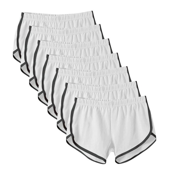 Women's Athletic Shorts 5 Packs Workout Elastic Waist Running Gym Shorts for Yoga Loose Fit Fitness Shorts (Free Size, White)