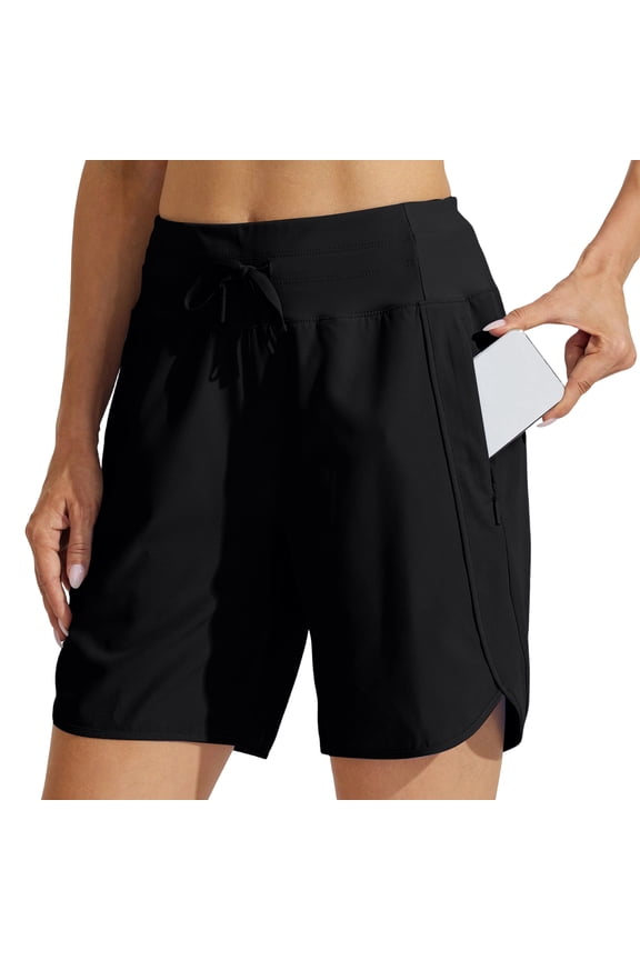 Women's Athletic Shorts 7 Inch Inseam, Quick Dry Stretchy Workout Shorts with Zipper Pockets, for Running Gym(Black,M)