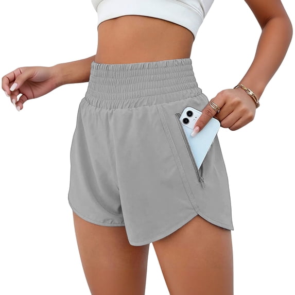 Women's Athletic Shorts High Waisted Running Short Pocket 2.5" Sporty Shorts Gym Workout Shorts Gray M