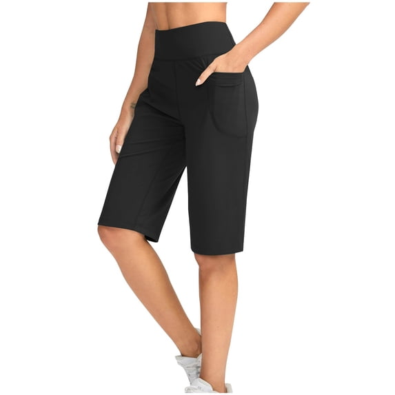 Women's Athletic Shorts High Waisted Running Short Solid Elastic Waist Pocket Half Shorts Pants Casual Stretchy Stylish Yoga Pants Shorts For Clothing