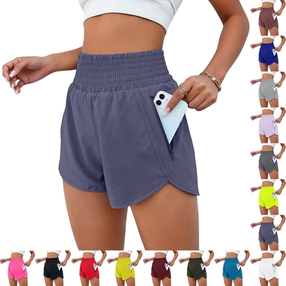 Women's Athletic Shorts High Waisted Running Sporty Gym Workout Shorts with Pockets, L
