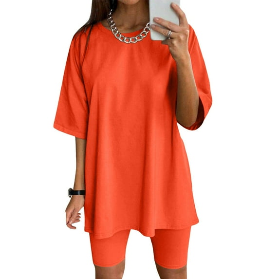 Women's Athletic Shorts Suit Set Breathable Running Yoga Workout Outfits Comfortable Short Sleeve Top and Pants Two Piece Sports Wear