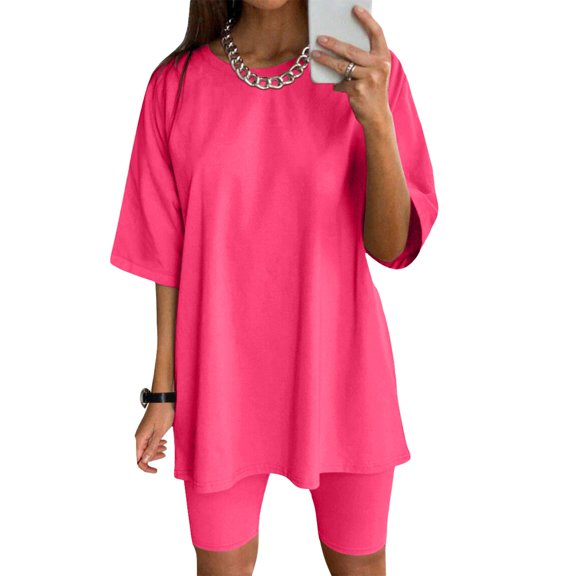 Women's Athletic Shorts Suit Set Breathable Running Yoga Workout Outfits Comfortable Short Sleeve Top and Pants Two Piece Sports Wear