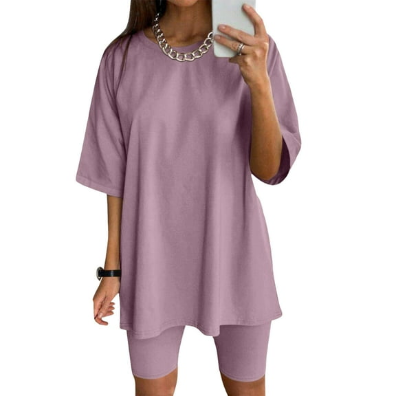 Women's Athletic Shorts Suit Set Breathable Running Yoga Workout Outfits Comfortable Short Sleeve Top and Pants Two Piece Sports Wear