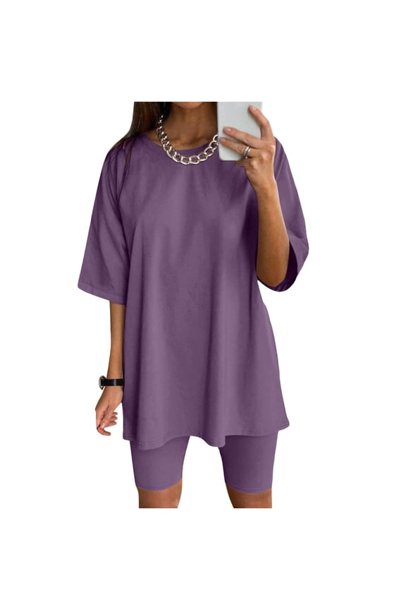 Short Sets for Women 2 Piece Outfits for Women Short Sleeve Crew Neck T Shirt & Shorts Womens Spring Clothes Matching Sets Women Clothing