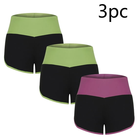 Women's Athletic Shorts Summer Color Block 3 Pack Elastic Waist Running Shorts Gym Workout Beach Shorts (XL, Army Green)