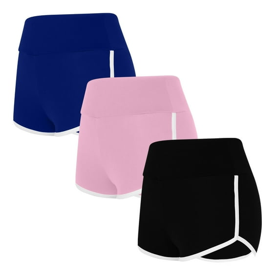 Women's Athletic Shorts Summer Striped 3 Pack Elastic Waist Running Yoga Shorts Gym Workout Beach Shorts (S, Multicolor 15)