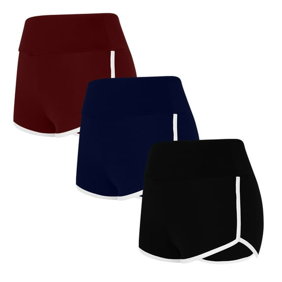 Women's Athletic Shorts Summer Striped 3 Pack Elastic Waist Running Yoga Shorts Gym Workout Beach Shorts (S, Multicolor 8)