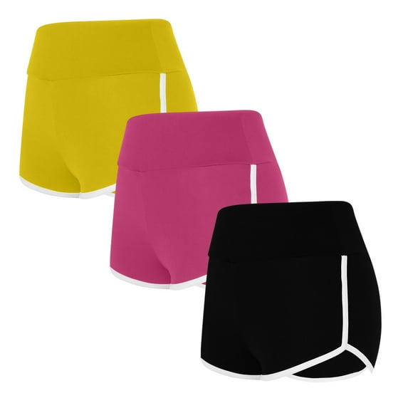 Women's Athletic Shorts Summer Striped 3 Pack Elastic Waist Running Yoga Shorts Gym Workout Beach Shorts (XL, Multicolor 19)