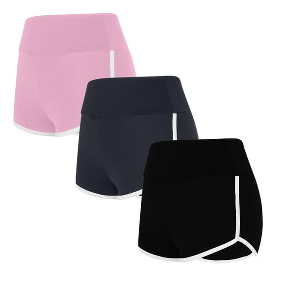 Women's Athletic Shorts Summer Striped 3 Pack Elastic Waist Running Yoga Shorts Gym Workout Beach Shorts (XL, Multicolor 23)