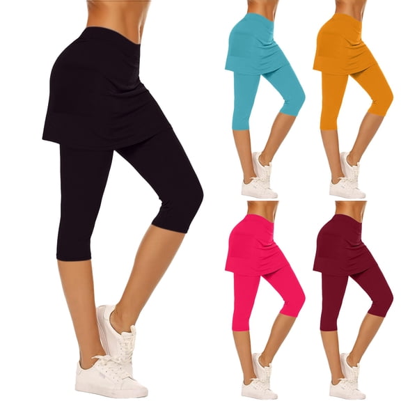 Women's Athletic Skort Leggings High Waist Gym Tennis Yoga Skirt Attached