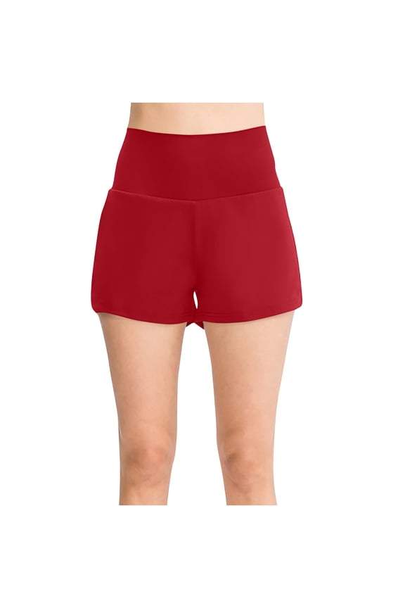 Women's Athletic Solid Color Shorts For Women Running Workout Gym Short Dry High Waisted B-Red