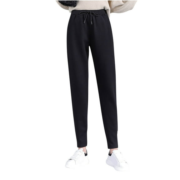Women's Athletic Sports Yoga Pants Thick Fleece Lined Warm Leggings Drawstring High Waist Joggers Winter Sweatpants