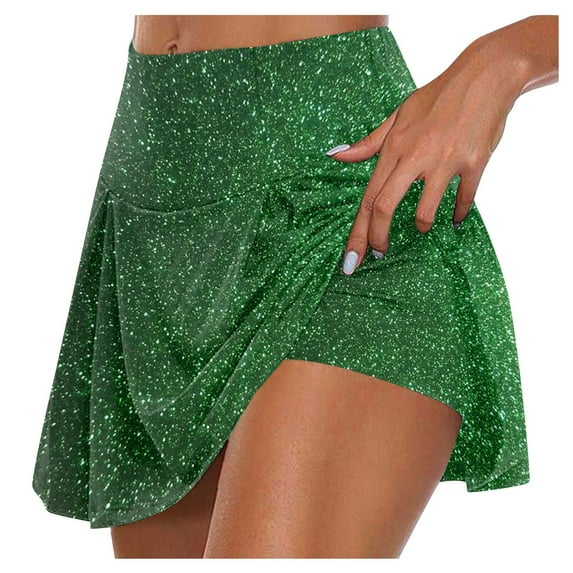 Women's Athletic Stretchy Pleated Tennis Skirts with Inner Shorts for Running Yoga Golf, Camouflage Print for Casual Sport Wear, Lightweight and Quick-Dry,Green,Size M
