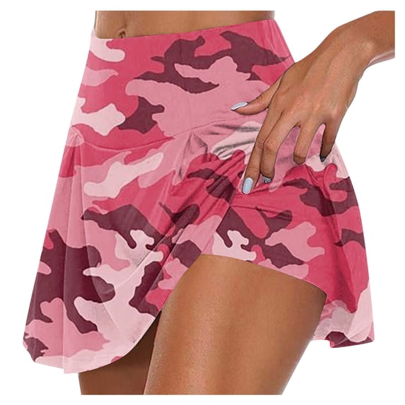 Women's Athletic Stretchy Pleated Tennis Skirts with Inner Shorts for Running Yoga Golf, Camouflage Print for Casual Sport Wear, Lightweight and Quick-Dry,Hot Pink,Size S