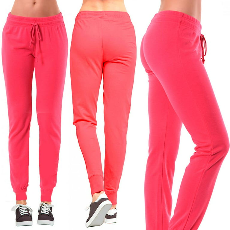 Women's Athletic Sweat Pants Joggers Running Exercise Sport Gym Walking  Pink L