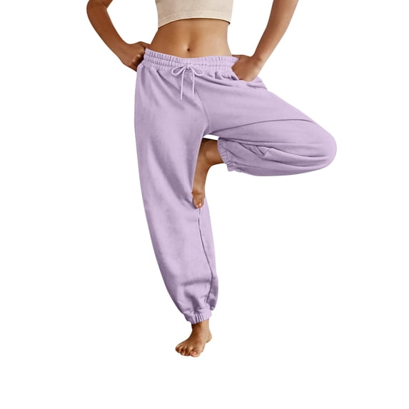 Women's Athletic Sweatpants Wide Leg Cuffed Hem Drawstring Waist Side Pockets Soft Gym Workout Joggers, 2XL