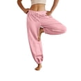 thumbnail image 1 of Women's Athletic Sweatpants Wide Leg Cuffed Hem Drawstring Waist Side Pockets Soft Gym Workout Joggers, M, 1 of 5