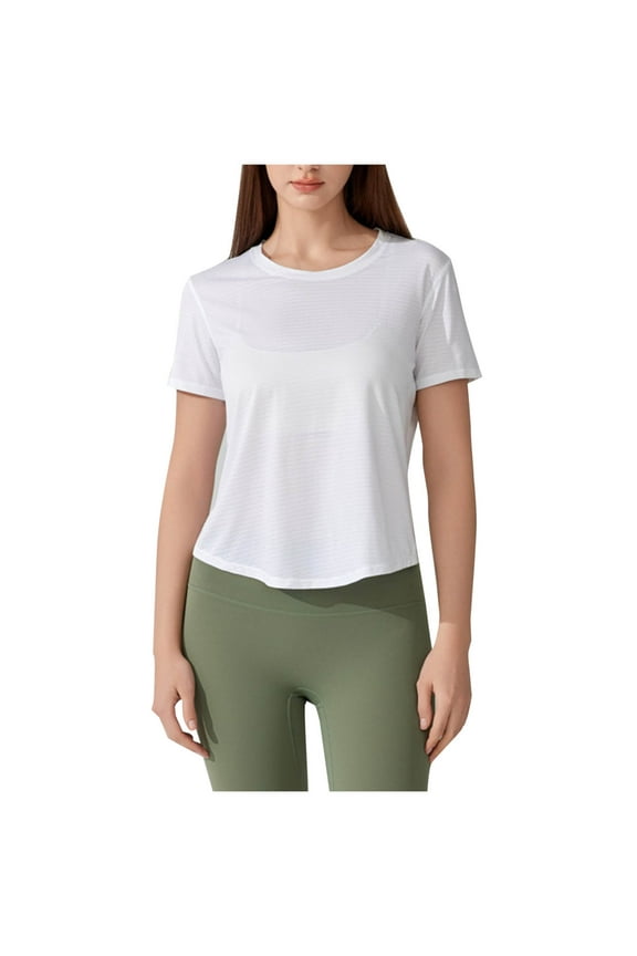 Women's Athletic T Shirts Summer Short Sleeve Cross Open Back Dry Fit Yoga Tops Breathable Running Fitness Tees (S, White)