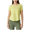 thumbnail image 1 of Women's Athletic T Shirts Summer Short Sleeve Cross Open Back Dry Fit Yoga Tops Breathable Running Fitness Tees (XL, Yellow), 1 of 4