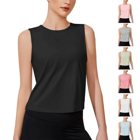 Women's Athletic Tank Top Round Neck Sleeveless Solid Color Casual Basic Soft Tshirts Comfy Loose Sports Fitness Vests
