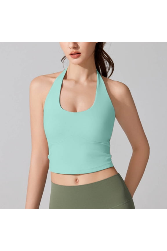 Women's Athletic Tank Tops Sleeveless Casual Fashion Solid Color Sports Yoga Top with Padded Round Neck
