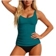 thumbnail image 1 of Women's Athletic Tankini Swimsuits for Women Pleated Two Piece Bathing Suits Sports Crop Top Swimsuits with Shorts Navy, 1 of 6