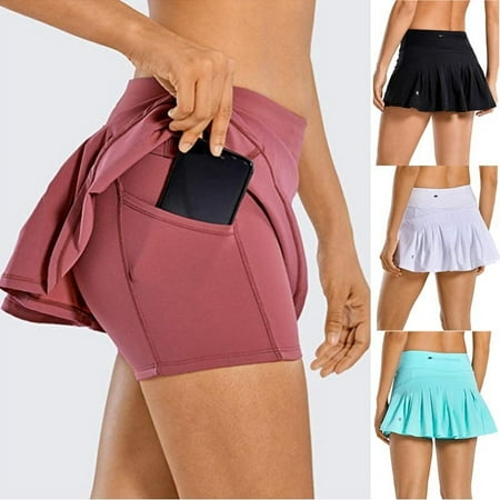 Women's Athletic Tennis Golf Skirts Mid-Waisted Pleated Shorts With Pocket
