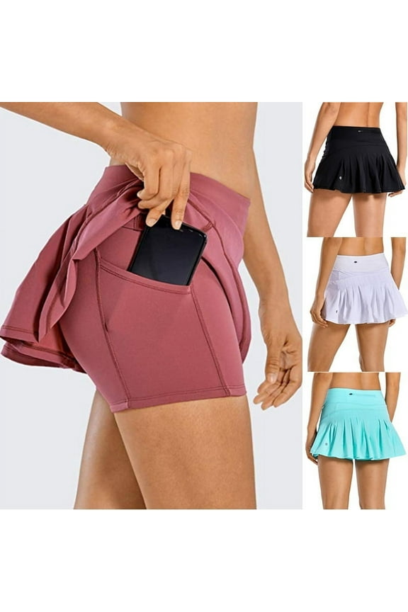 Women's Athletic Tennis Golf Skirts Mid-Waisted Pleated Shorts With Pocket