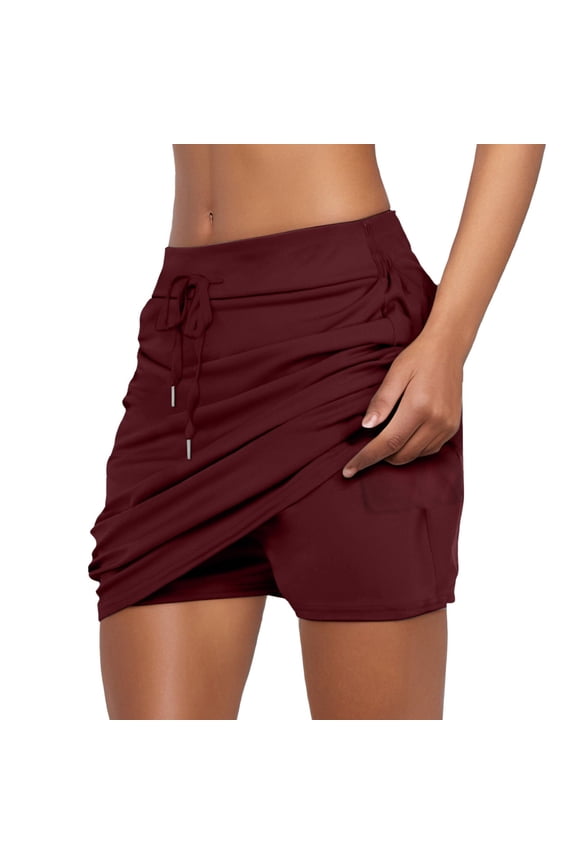 Women's Athletic Tennis Skirts - High Waisted Drawstring Skorts with Built-in Shorts & Pockets, Quick-Dry Fabric, S-XXXL