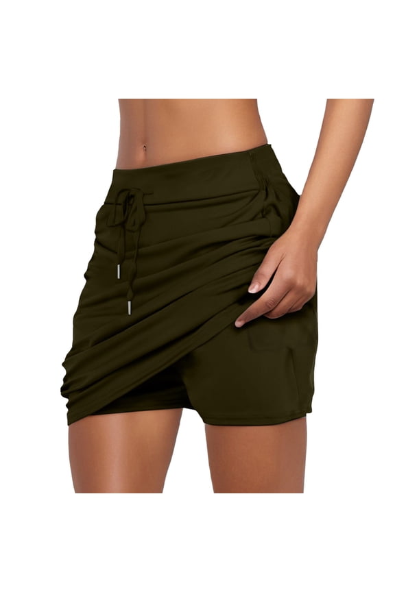 Women's Athletic Tennis Skirts - High Waisted Drawstring Skorts with Built-in Shorts & Pockets, Quick-Dry Fabric, S-XXXL